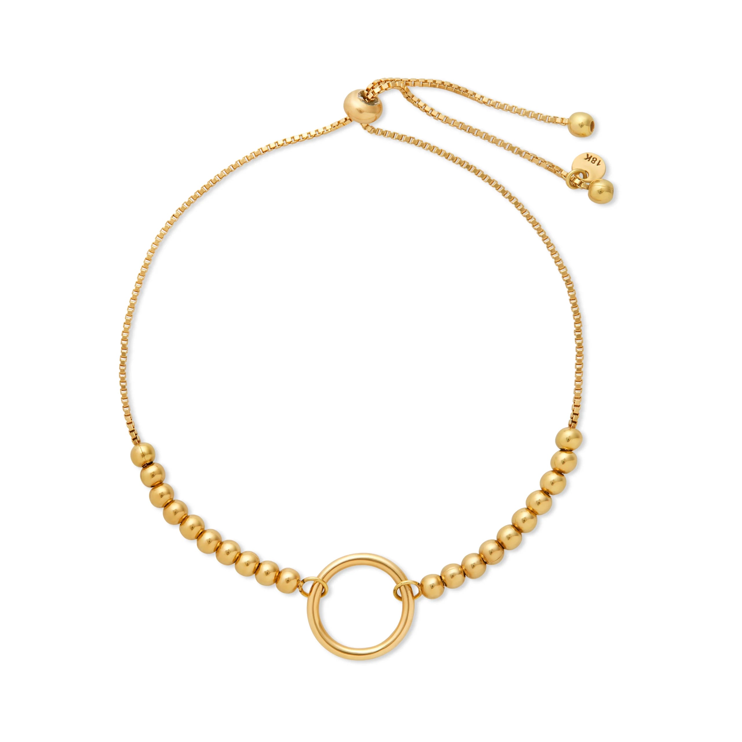 PULSERA REGULABLE KARMA CON BOLITAS EN ORO 18K - Gallery 1