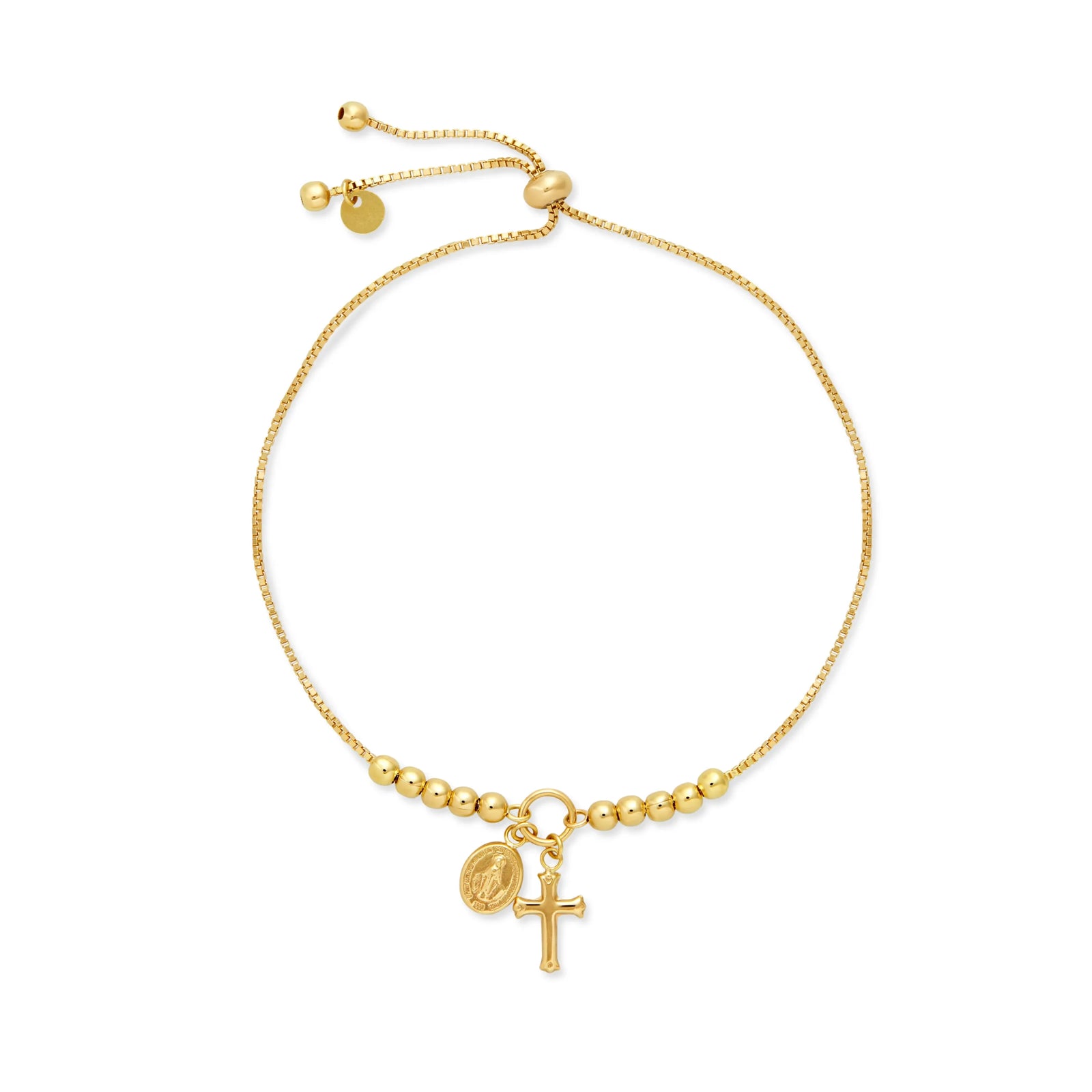 PULSERA REGULABLE MEDALLA MILAGROSA Y CRUZ EN ORO 18K - Image 1