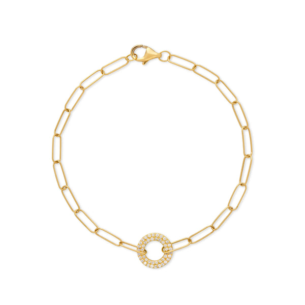 PULSERA DIAMANTES CLIP CON CÍRCULO DOBLE EN ORO 18K