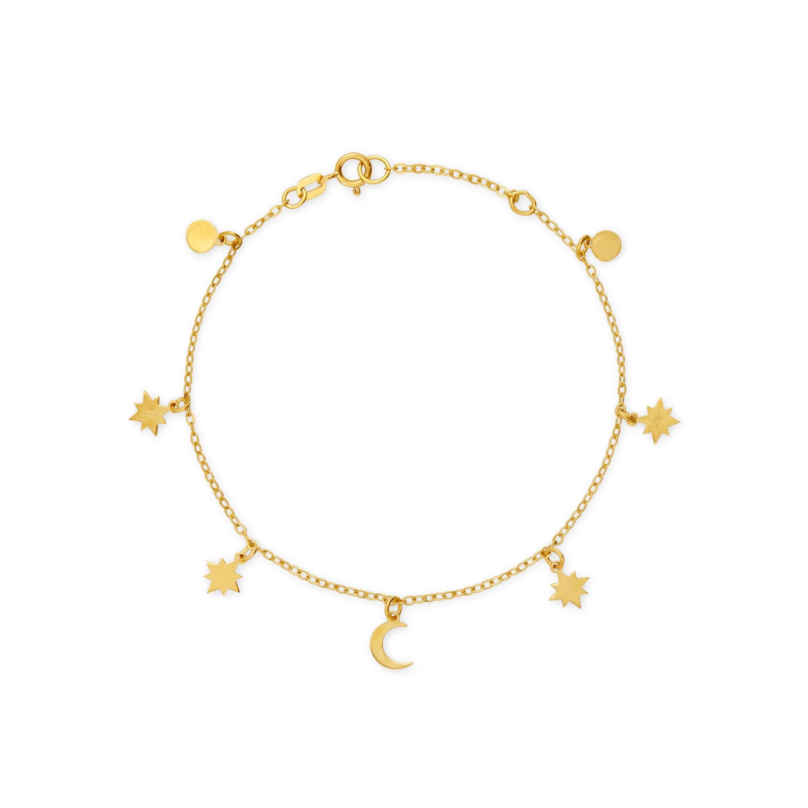 PULSERA DIJES COLGANTES: LUNA, DESTELLOS, CÍRCULOS EN ORO 18K - Image 1