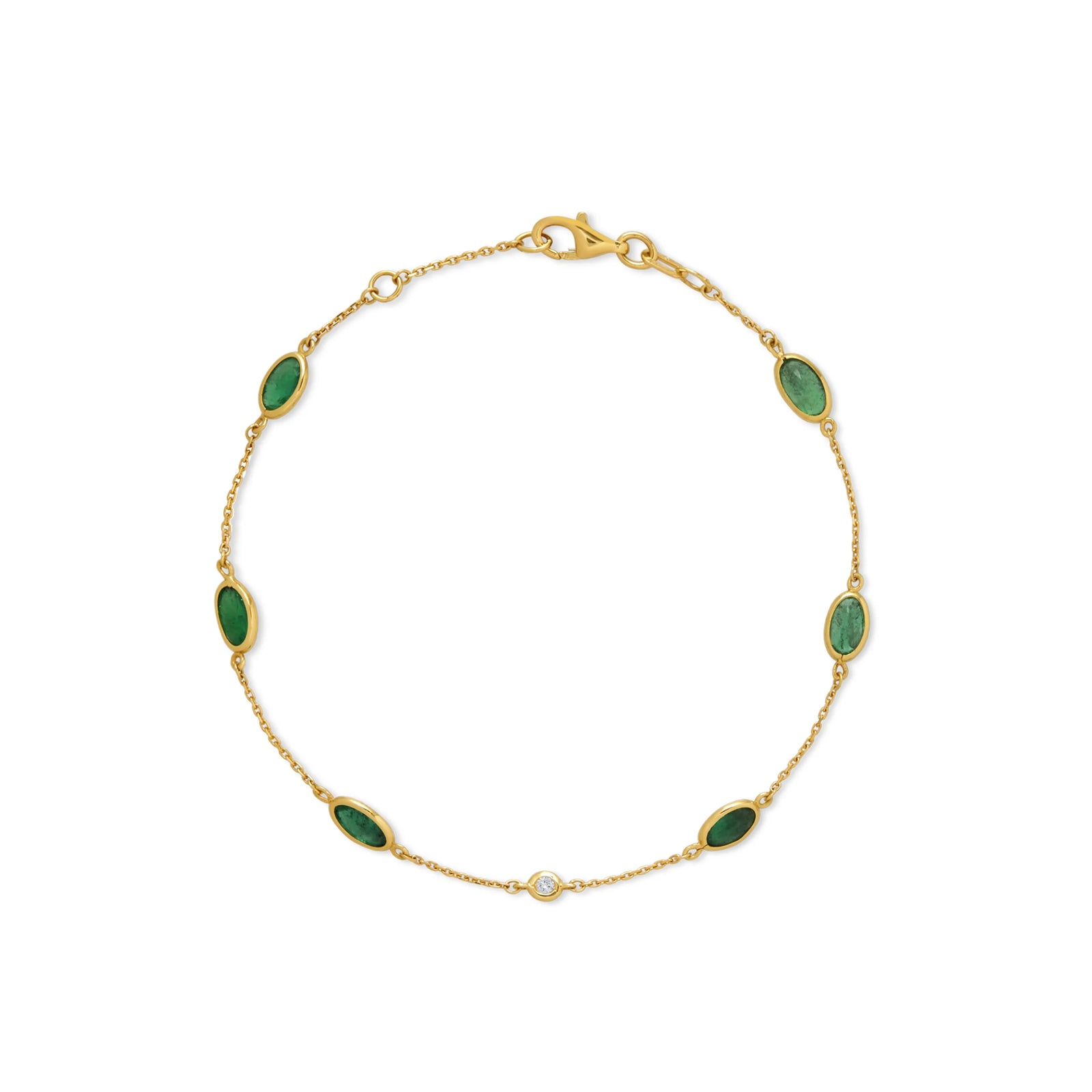 PULSERA DIAMANTE Y ESMERALDAS OVALES EN ORO 18K - Image 1