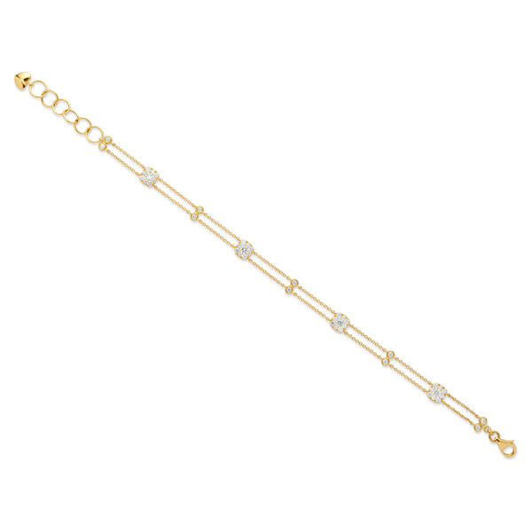 PULSERA DIAMANTES BISELADOS CON DOBLE CADENA EN ORO 18K