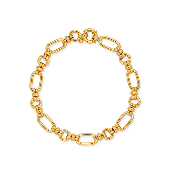 PULSERA ESLABONES OVALES Y DONAS EN ORO 18K