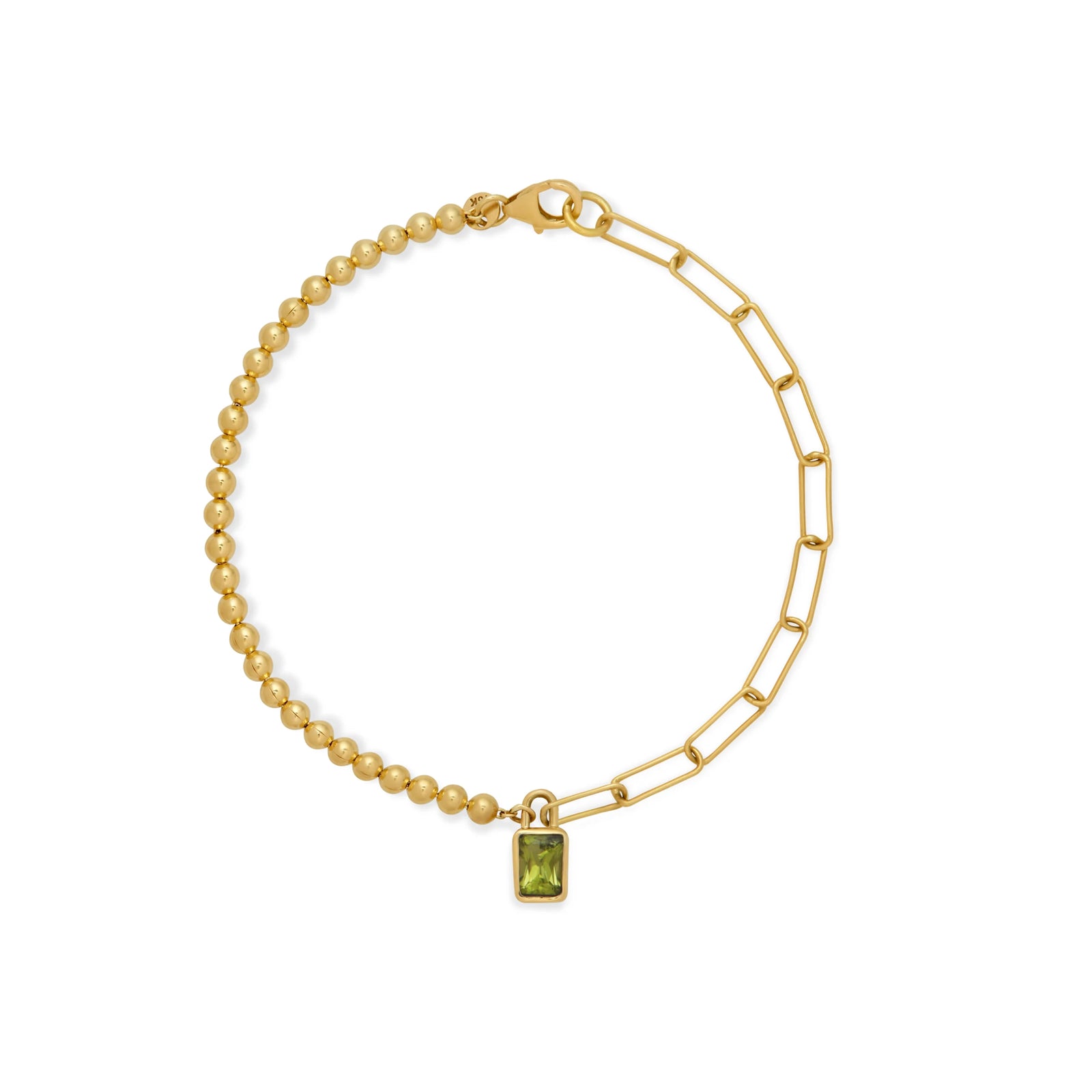 PULSERA CLIP Y BOLITAS CON PERIDOT EN ORO 18K - Image 1
