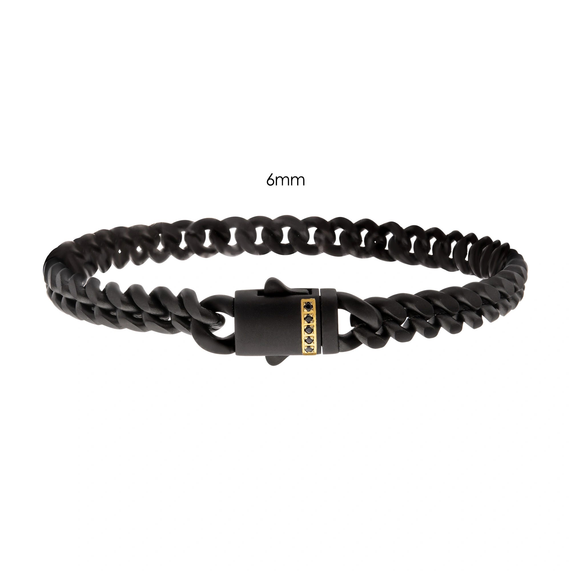 PULSERA CUBANA DE ACERO INOXIDABLE NEGRO 6MM Y ZAFIROS NEGROS - Gallery 1