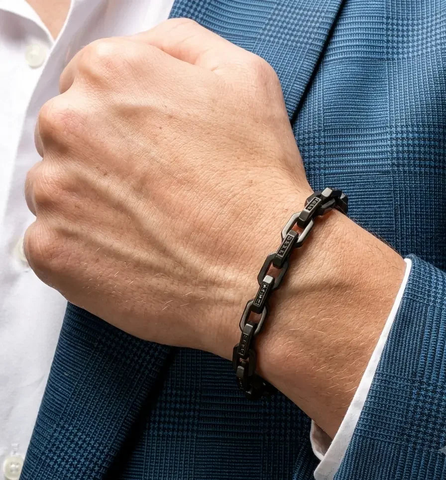 PULSERA DE ACERO INOXIDABLE CLIP CON ESPINELA NEGRA - Gallery 4