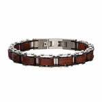 PULSERA DE MADERA SÁNDALO ROJO Y ACERO INOXIDABLE - Thumbnail 1