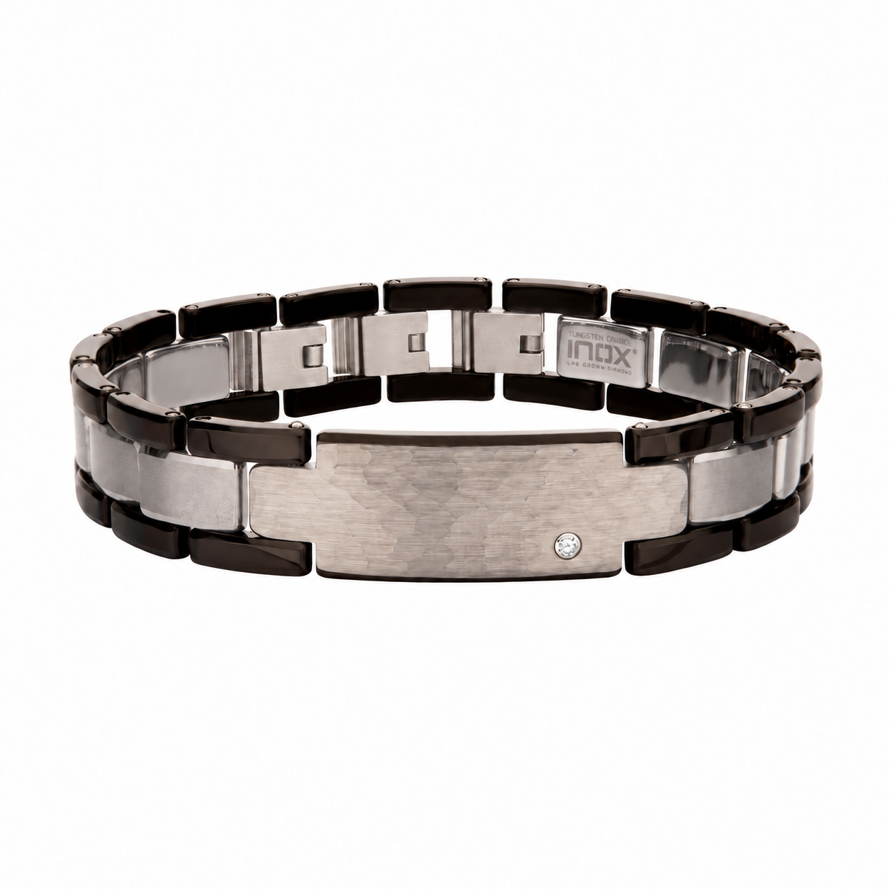PULSERA DE TUNGSTENO NEGRO CON PLACA Y DIAMANTE LAB - Gallery 1