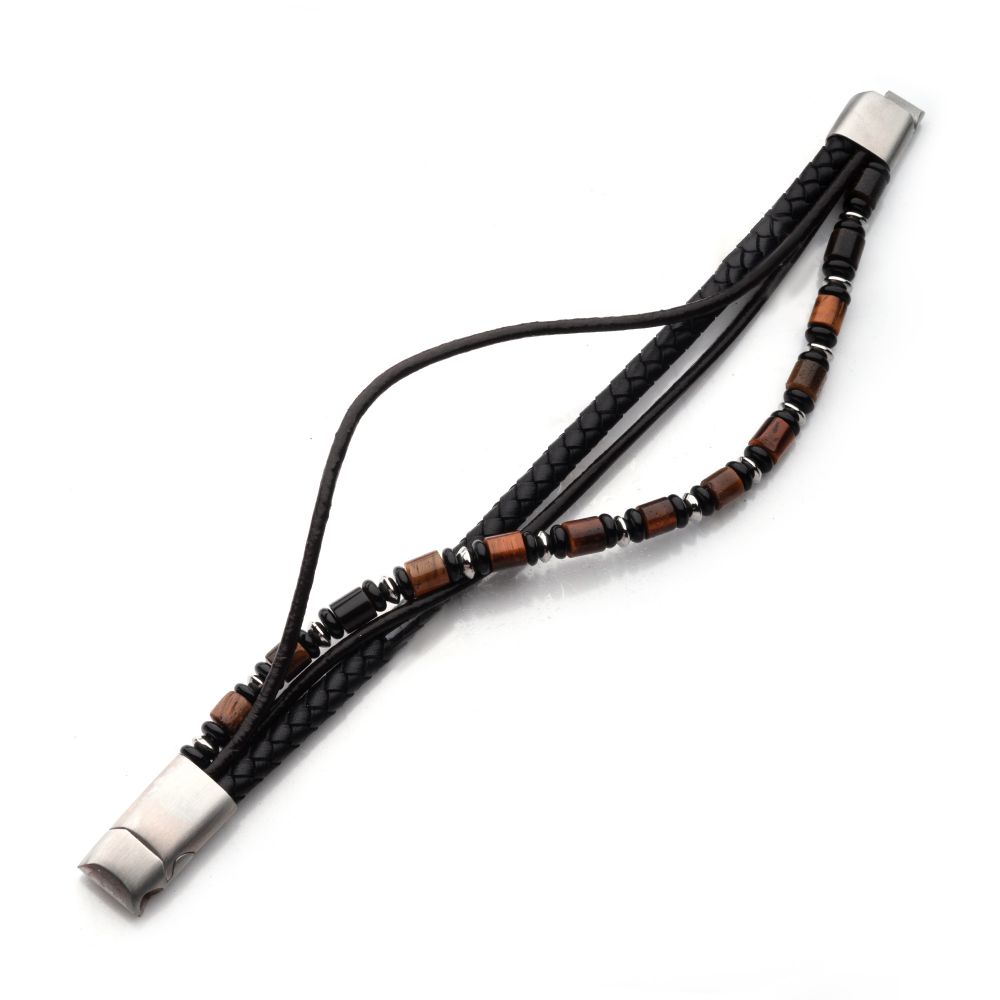PULSERA MULTIHILO DE CUERO CON ONIX Y OJO DE TIGRE - Image 3