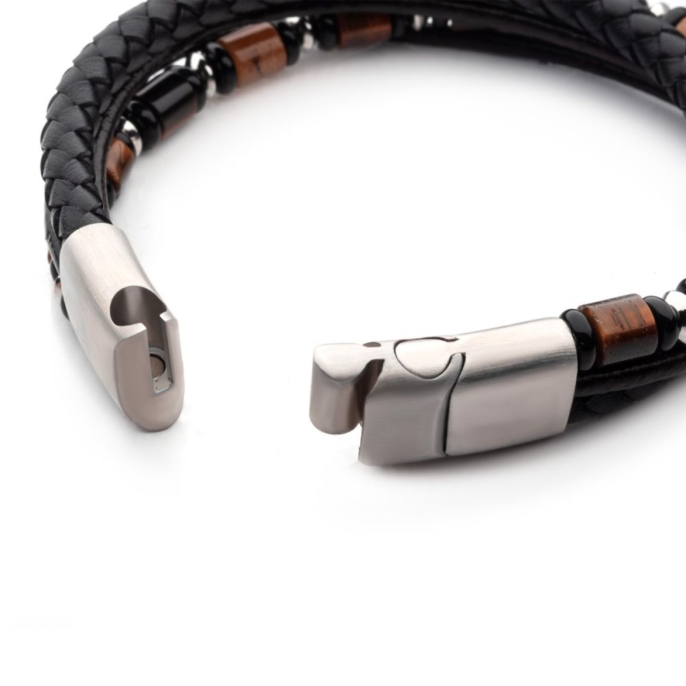 PULSERA MULTIHILO DE CUERO CON ONIX Y OJO DE TIGRE - Gallery 2