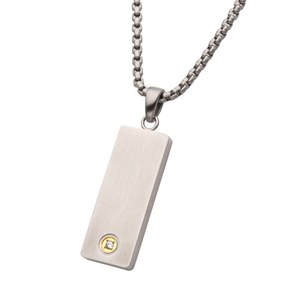 COLLAR PLACA RECTANGULAR DE ACERO INOXIDABLE MATE CON DIAMANTE LAB - Image 2